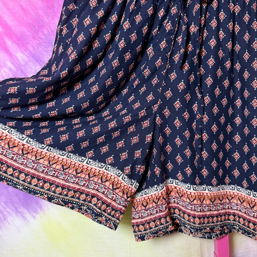 Boho Navy Patterned Shorts With Drawstring - image 2
